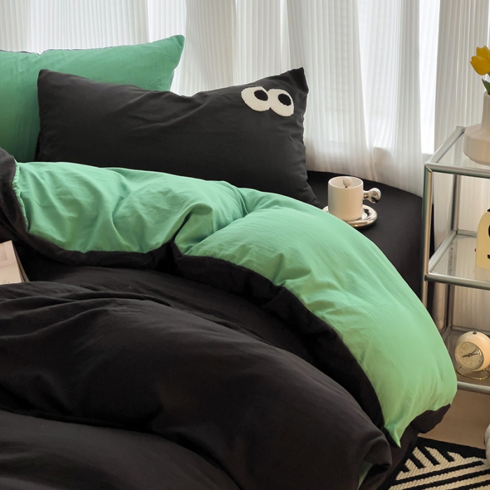 91家纺网 家纺一手货源 找家纺 优色良品 2023新款大眼毛巾绣系列四件套 冰岛绿