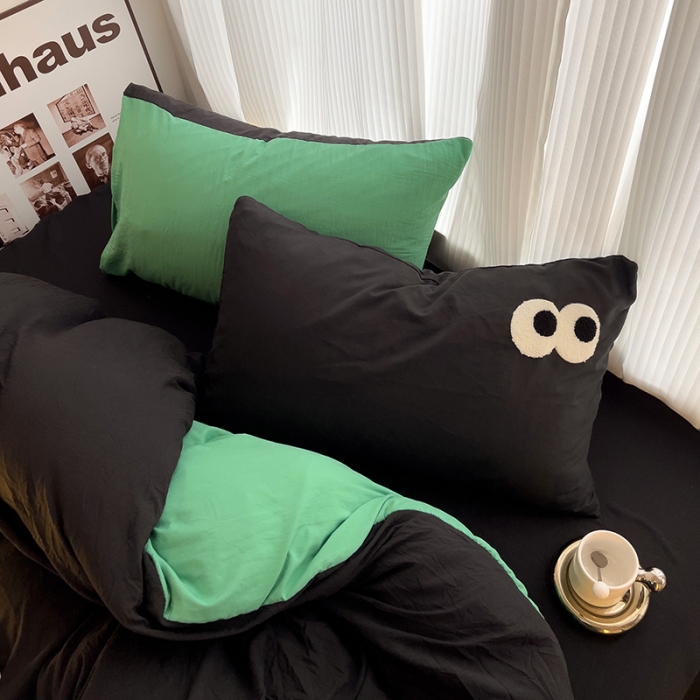 91家纺网 家纺一手货源 找家纺 优色良品 2023新款大眼毛巾绣系列四件套 冰岛绿