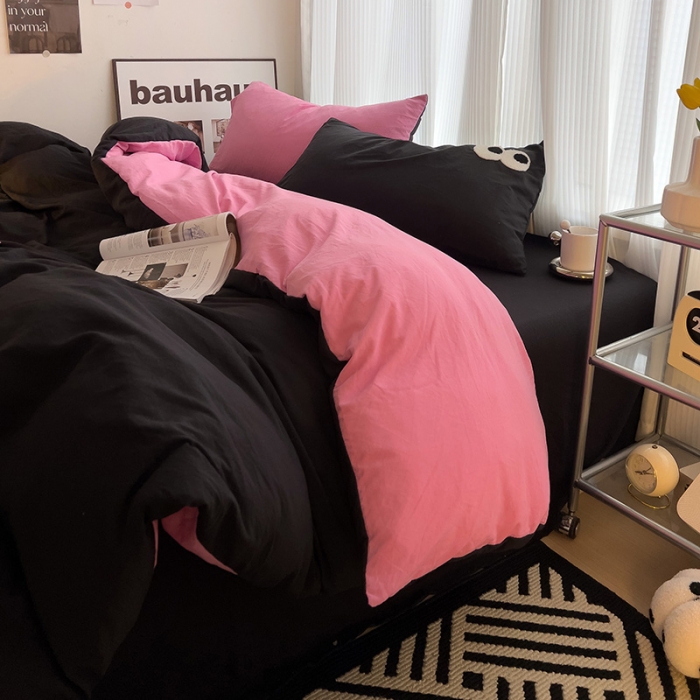 91家纺网 家纺一手货源 找家纺 优色良品 2023新款大眼毛巾绣系列四件套 冰岛玫红