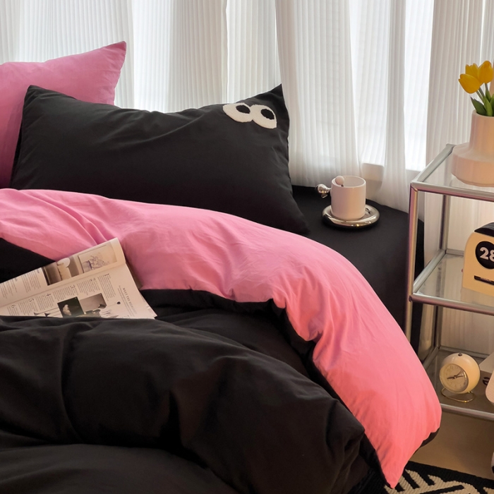 91家纺网 家纺一手货源 找家纺 优色良品 2023新款大眼毛巾绣系列四件套 冰岛玫红