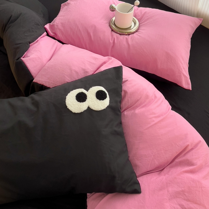 91家纺网 家纺一手货源 找家纺 优色良品 2023新款大眼毛巾绣系列四件套 冰岛玫红