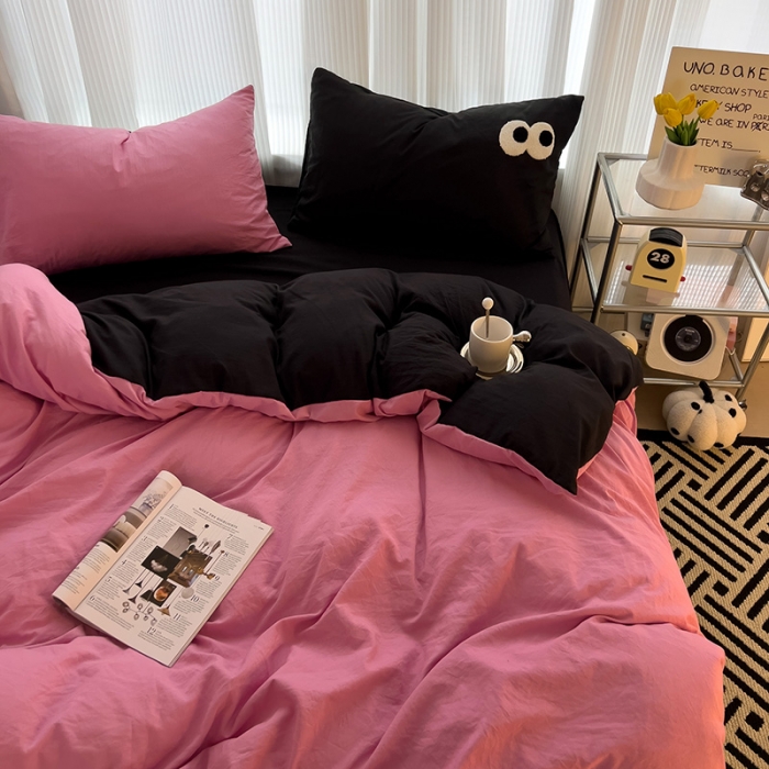 91家纺网 家纺一手货源 找家纺 优色良品 2023新款大眼毛巾绣系列四件套 冰岛玫红