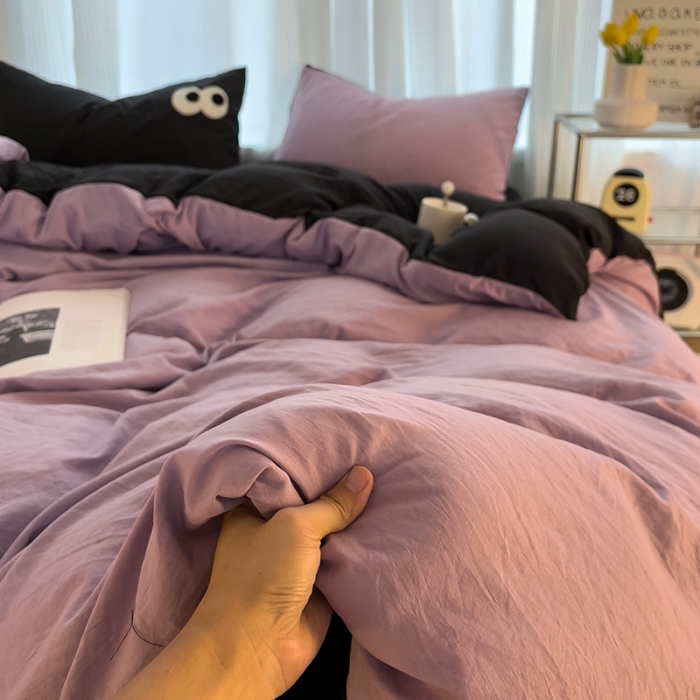 91家纺网 家纺一手货源 找家纺 优色良品 2023新款大眼毛巾绣系列四件套 冰岛紫