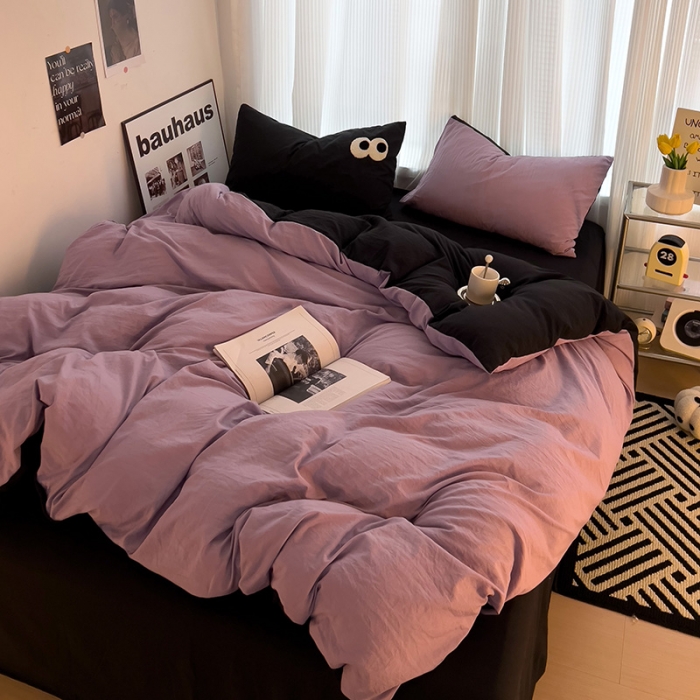 91家纺网 家纺一手货源 找家纺 优色良品 2023新款大眼毛巾绣系列四件套 冰岛紫