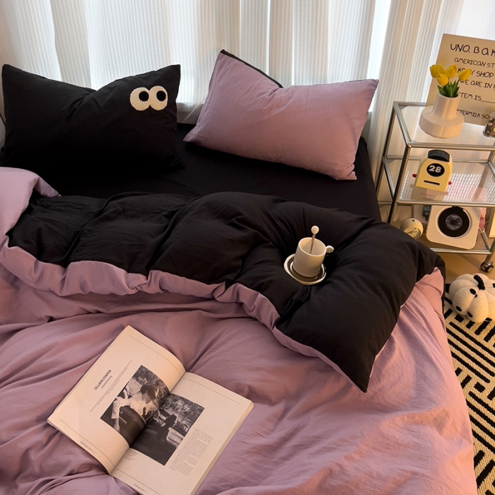 91家纺网 家纺一手货源 找家纺 优色良品 2023新款大眼毛巾绣系列四件套 冰岛紫