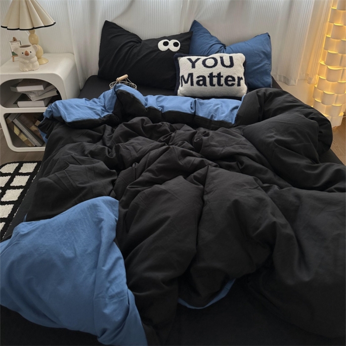 91家纺网 家纺一手货源 找家纺 优色良品 2023新款大眼毛巾绣系列四件套 冰岛-蓝