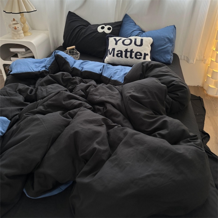 91家纺网 家纺一手货源 找家纺 优色良品 2023新款大眼毛巾绣系列四件套 冰岛-蓝