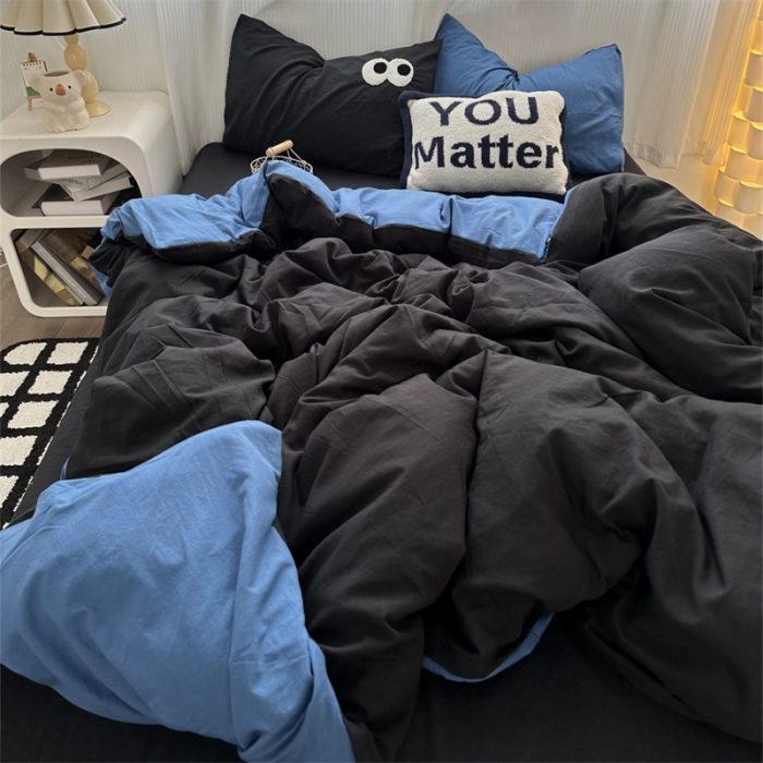 91家纺网 家纺一手货源 找家纺 优色良品 2023新款大眼毛巾绣系列四件套 冰岛-蓝