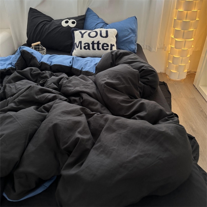 91家纺网 家纺一手货源 找家纺 优色良品 2023新款大眼毛巾绣系列四件套 冰岛-蓝