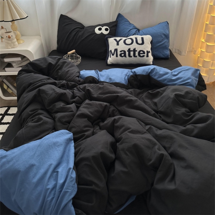 91家纺网 家纺一手货源 找家纺 优色良品 2023新款大眼毛巾绣系列四件套 冰岛-蓝