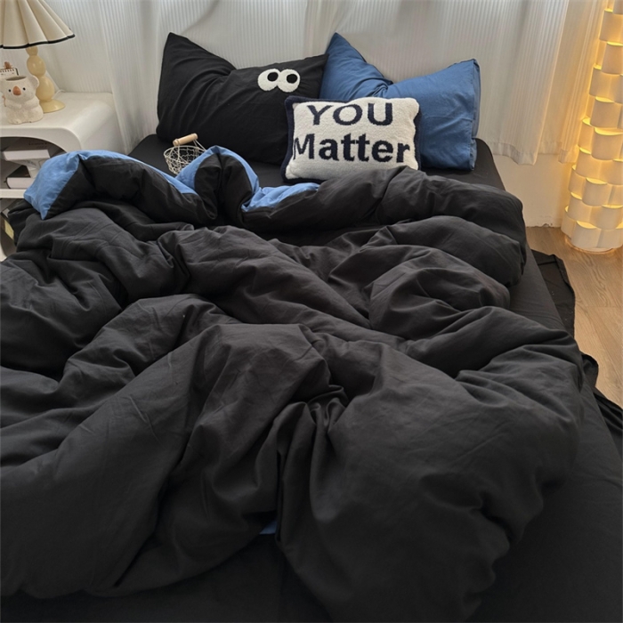 91家纺网 家纺一手货源 找家纺 优色良品 2023新款大眼毛巾绣系列四件套 冰岛-蓝