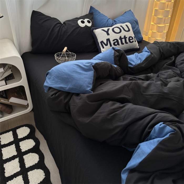 91家纺网 家纺一手货源 找家纺 优色良品 2023新款大眼毛巾绣系列四件套 冰岛-蓝