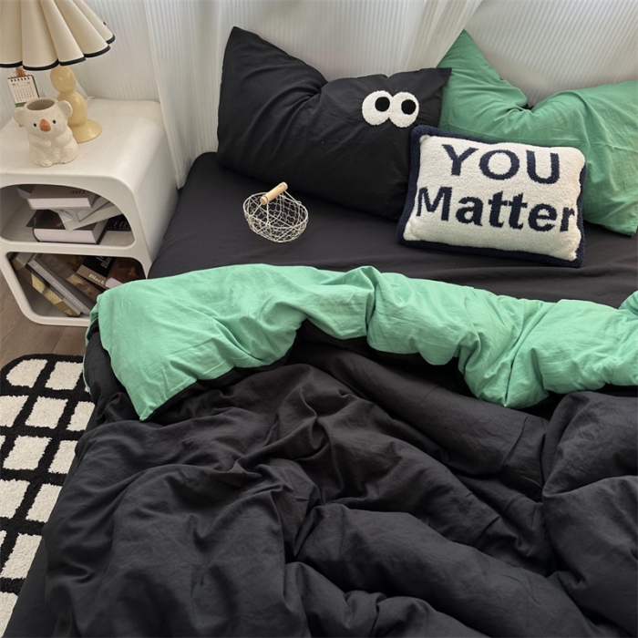 91家纺网 家纺一手货源 找家纺 优色良品 2023新款大眼毛巾绣系列四件套 冰岛-绿