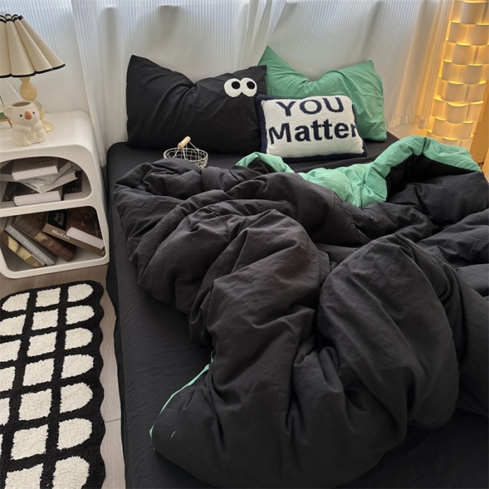 91家纺网 家纺一手货源 找家纺 优色良品 2023新款大眼毛巾绣系列四件套 冰岛-绿