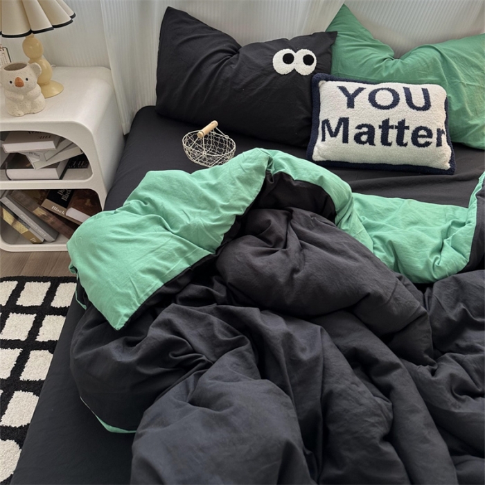 91家纺网 家纺一手货源 找家纺 优色良品 2023新款大眼毛巾绣系列四件套 冰岛-绿