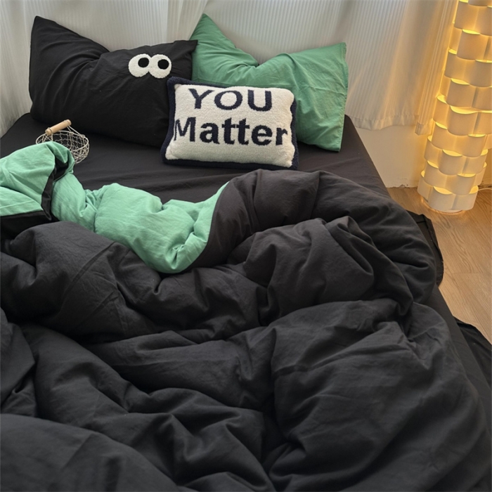 91家纺网 家纺一手货源 找家纺 优色良品 2023新款大眼毛巾绣系列四件套 冰岛-绿