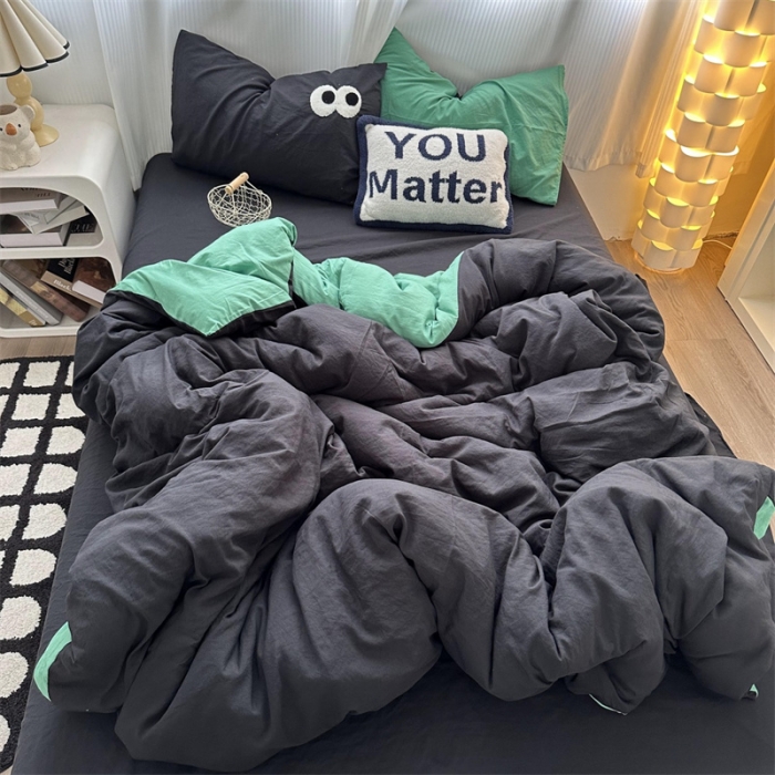 91家纺网 家纺一手货源 找家纺 优色良品 2023新款大眼毛巾绣系列四件套 冰岛-绿