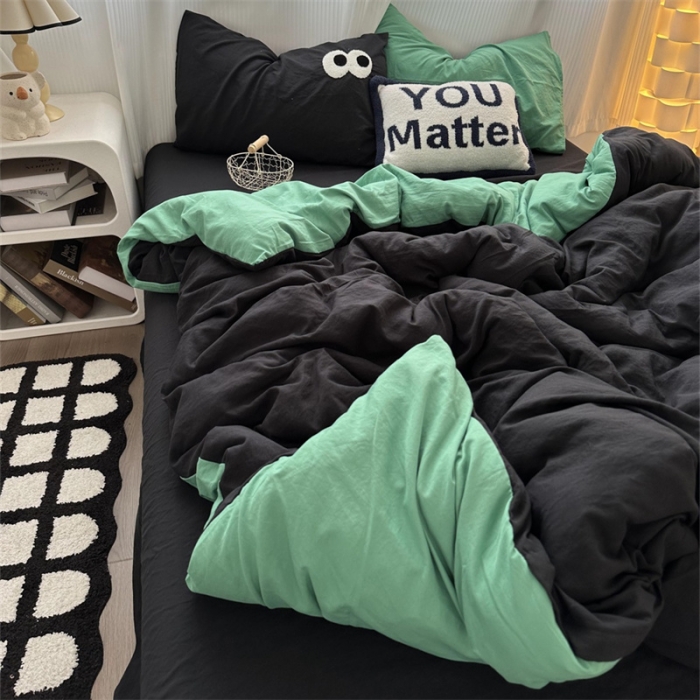 91家纺网 家纺一手货源 找家纺 优色良品 2023新款大眼毛巾绣系列四件套 冰岛-绿