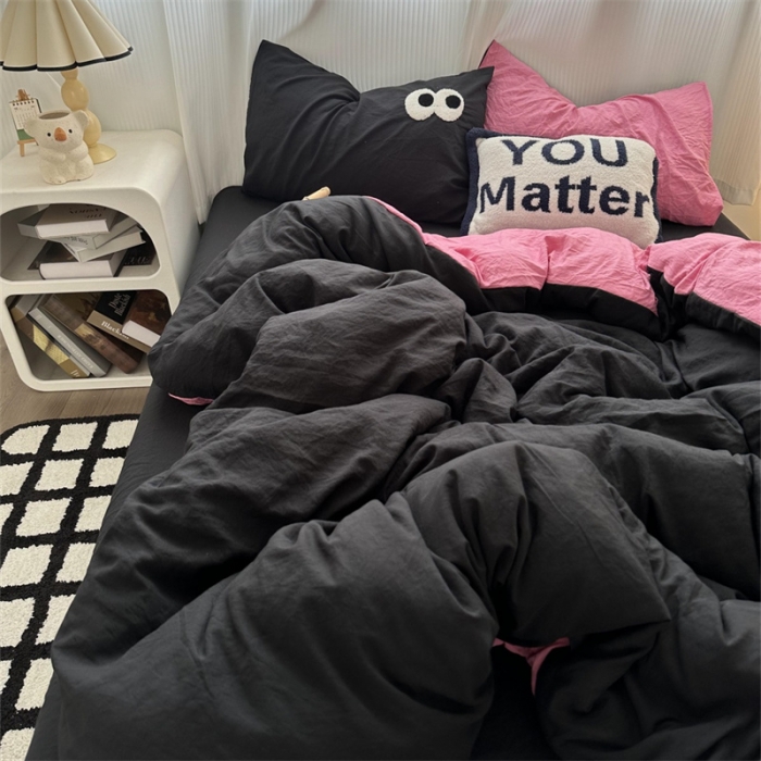 91家纺网 家纺一手货源 找家纺 优色良品 2023新款大眼毛巾绣系列四件套 冰岛-玫红