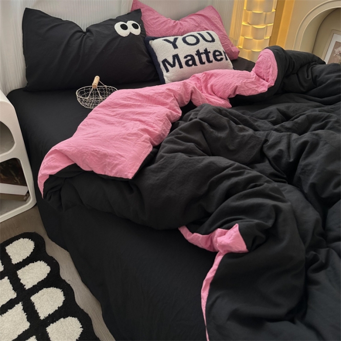 91家纺网 家纺一手货源 找家纺 优色良品 2023新款大眼毛巾绣系列四件套 冰岛-玫红