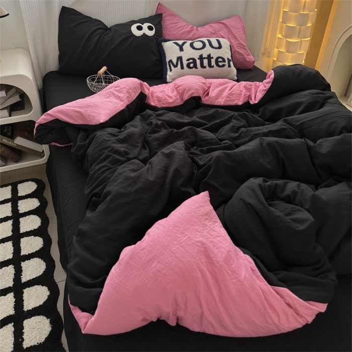 91家纺网 家纺一手货源 找家纺 优色良品 2023新款大眼毛巾绣系列四件套 冰岛-玫红