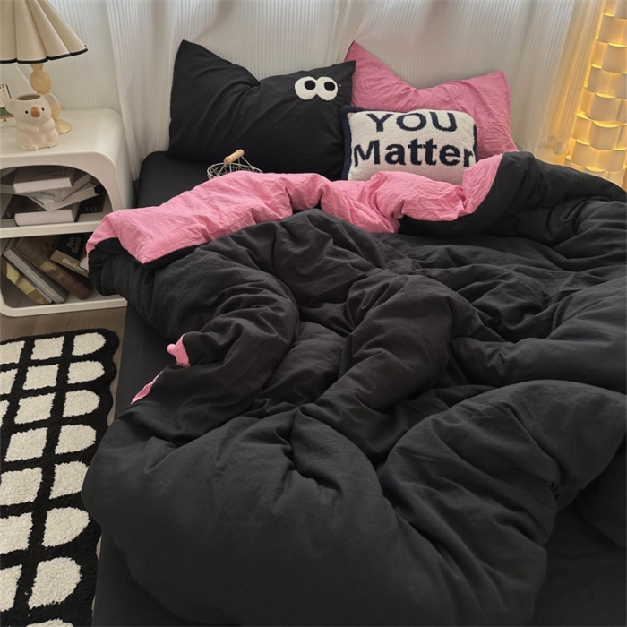 91家纺网 家纺一手货源 找家纺 优色良品 2023新款大眼毛巾绣系列四件套 冰岛-玫红