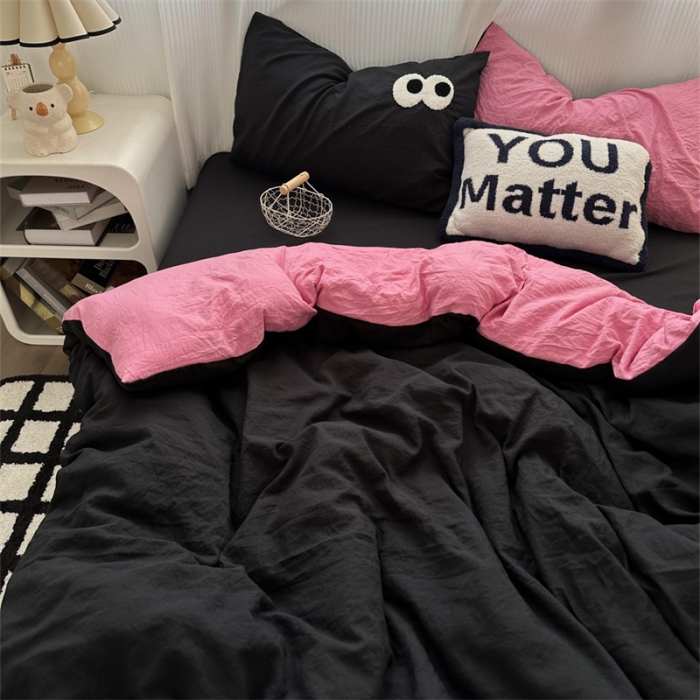 91家纺网 家纺一手货源 找家纺 优色良品 2023新款大眼毛巾绣系列四件套 冰岛-玫红