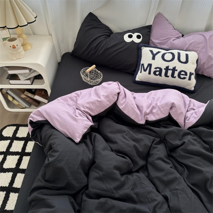 91家纺网 家纺一手货源 找家纺 优色良品 2023新款大眼毛巾绣系列四件套 冰岛-紫