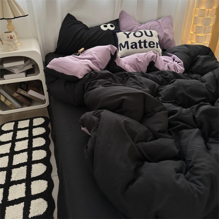 91家纺网 家纺一手货源 找家纺 优色良品 2023新款大眼毛巾绣系列四件套 冰岛-紫