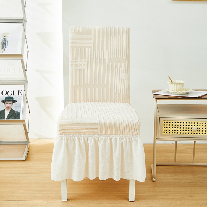 91家纺网 家纺一手货源 找家纺 丝绮鹿 2023新款提花绒裙边椅子套（幸福） 茶白