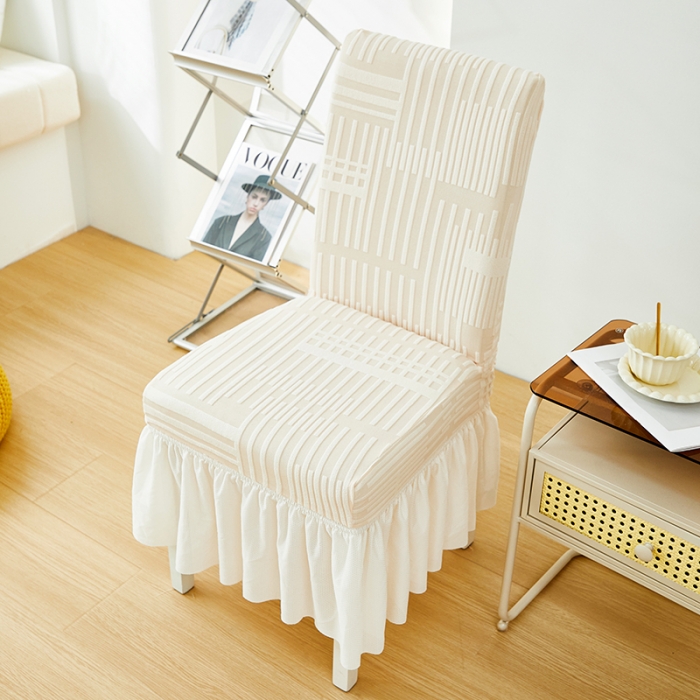 91家纺网 家纺一手货源 找家纺 丝绮鹿 2023新款提花绒裙边椅子套（幸福） 茶白