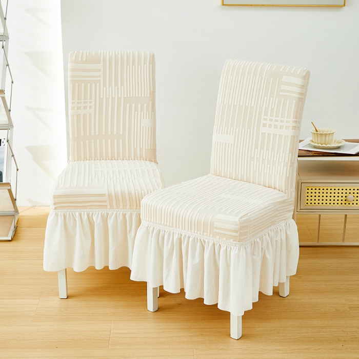 91家纺网 家纺一手货源 找家纺 丝绮鹿 2023新款提花绒裙边椅子套（幸福） 茶白