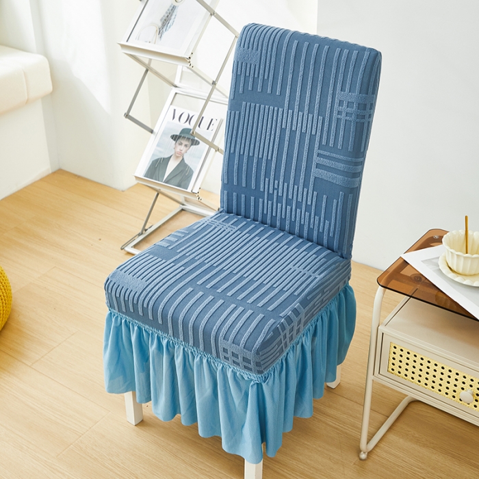 91家纺网 家纺一手货源 找家纺 丝绮鹿 2023新款提花绒裙边椅子套（幸福） 水蓝