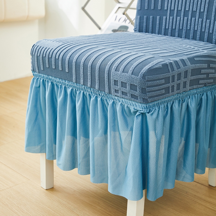 91家纺网 家纺一手货源 找家纺 丝绮鹿 2023新款提花绒裙边椅子套（幸福） 水蓝