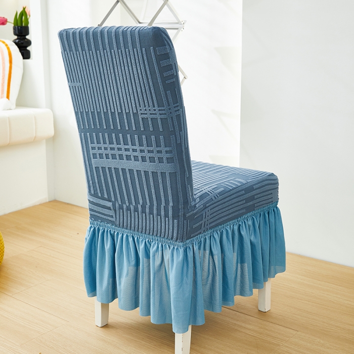 91家纺网 家纺一手货源 找家纺 丝绮鹿 2023新款提花绒裙边椅子套（幸福） 水蓝