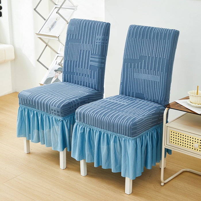 91家纺网 家纺一手货源 找家纺 丝绮鹿 2023新款提花绒裙边椅子套（幸福） 水蓝