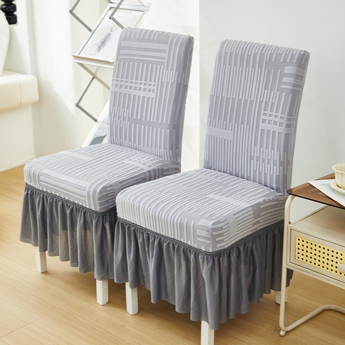 91家纺网 家纺一手货源 找家纺 丝绮鹿 2023新款提花绒裙边椅子套（幸福） 云灰