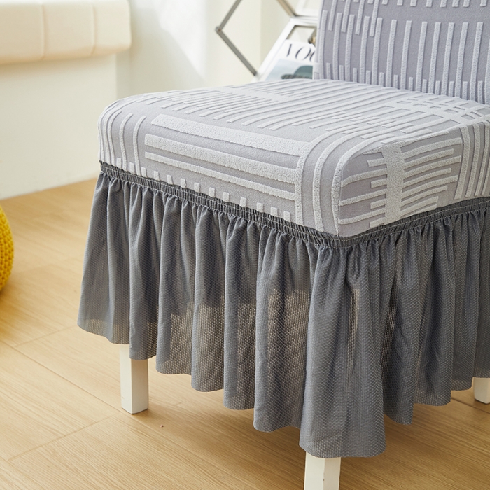 91家纺网 家纺一手货源 找家纺 丝绮鹿 2023新款提花绒裙边椅子套（幸福） 云灰