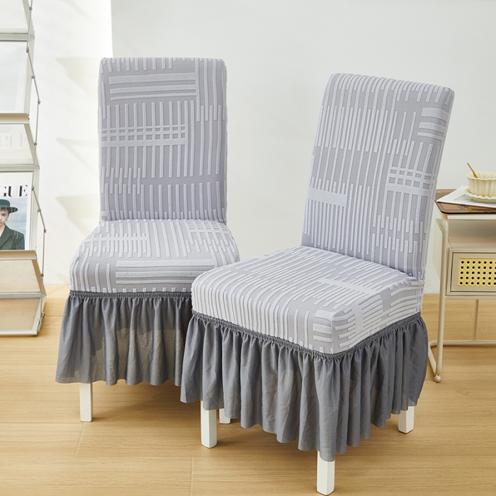 91家纺网 家纺一手货源 找家纺 丝绮鹿 2023新款提花绒裙边椅子套（幸福） 云灰