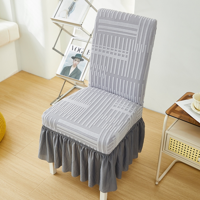 91家纺网 家纺一手货源 找家纺 丝绮鹿 2023新款提花绒裙边椅子套（幸福） 云灰