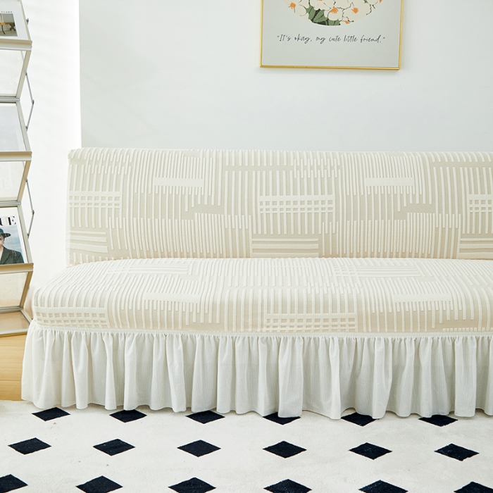 91家纺网 家纺一手货源 找家纺 丝绮鹿 2023新款提花绒沙发床套裙边款（幸福） 幸福-茶白