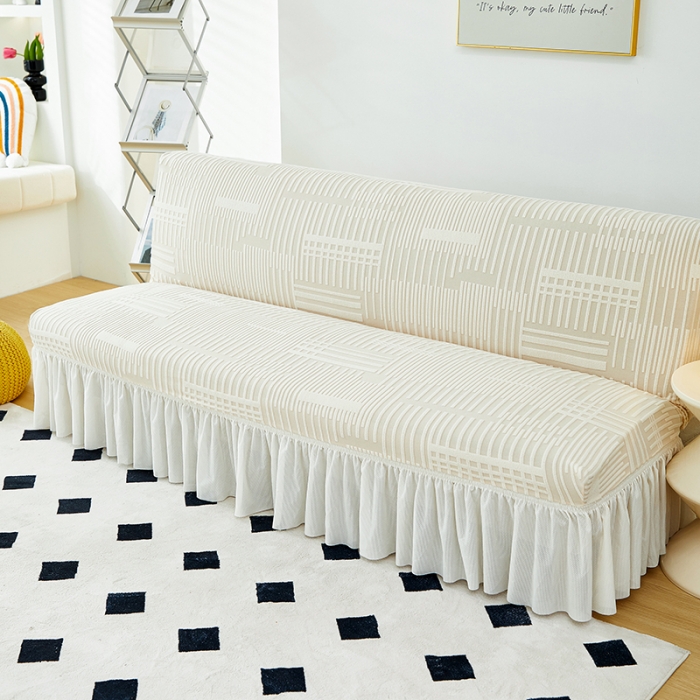 91家纺网 家纺一手货源 找家纺 丝绮鹿 2023新款提花绒沙发床套裙边款（幸福） 幸福-茶白