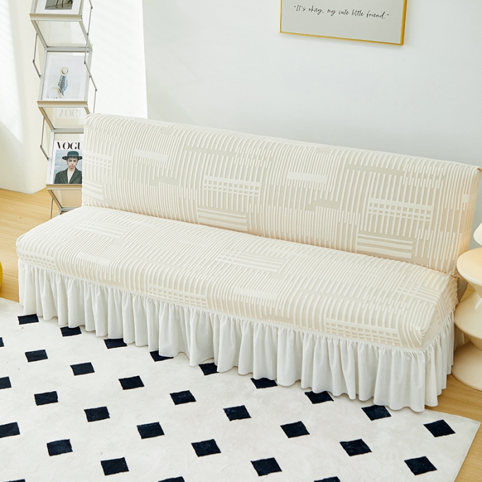 91家纺网 家纺一手货源 找家纺 丝绮鹿 2023新款提花绒沙发床套裙边款（幸福） 幸福-茶白