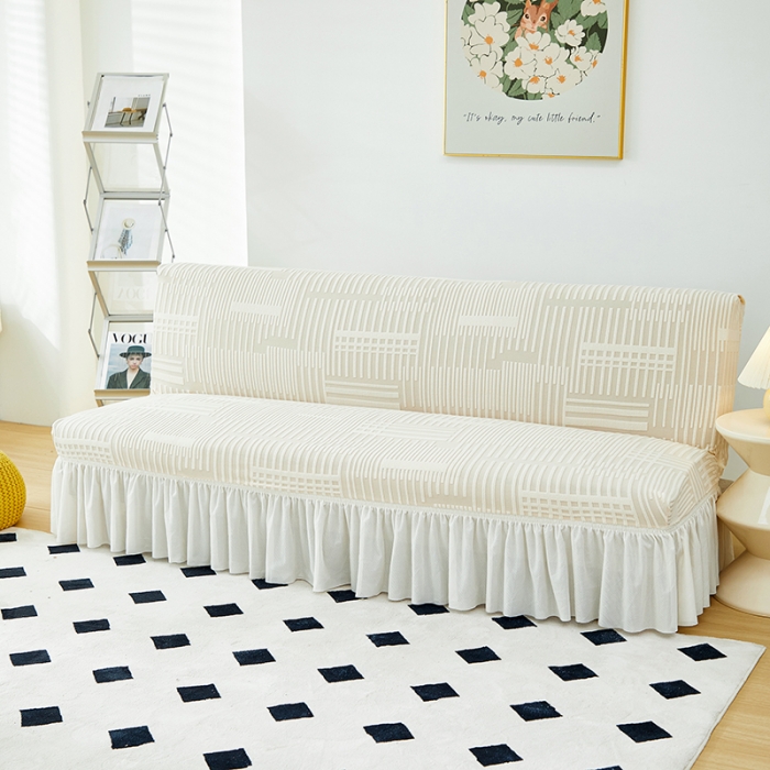 91家纺网 家纺一手货源 找家纺 丝绮鹿 2023新款提花绒沙发床套裙边款（幸福） 幸福-茶白