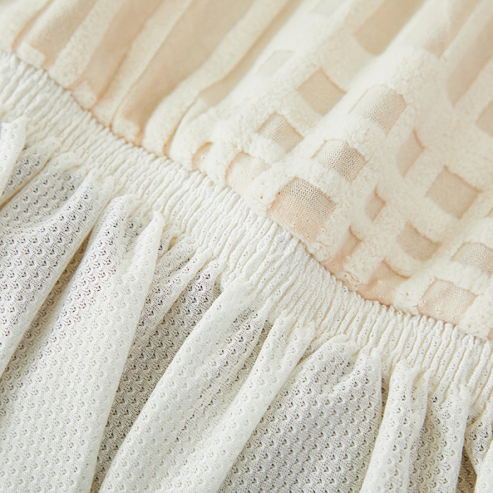 91家纺网 家纺一手货源 找家纺 丝绮鹿 2023新款提花绒沙发床套裙边款（幸福） 幸福-茶白