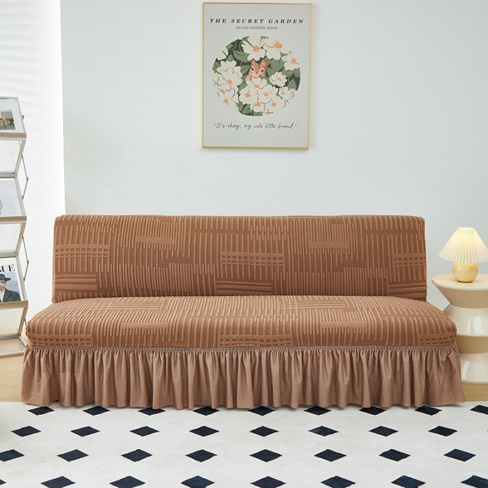 91家纺网 家纺一手货源 找家纺 丝绮鹿 2023新款提花绒沙发床套裙边款（幸福） 幸福-卡驼