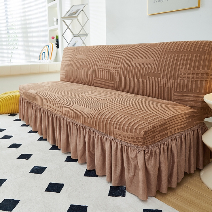 91家纺网 家纺一手货源 找家纺 丝绮鹿 2023新款提花绒沙发床套裙边款（幸福） 幸福-卡驼