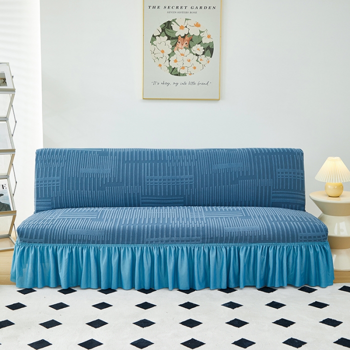 91家纺网 家纺一手货源 找家纺 丝绮鹿 2023新款提花绒沙发床套裙边款（幸福） 幸福-水蓝