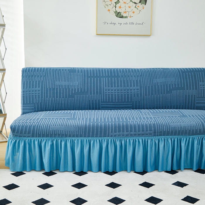 91家纺网 家纺一手货源 找家纺 丝绮鹿 2023新款提花绒沙发床套裙边款（幸福） 幸福-水蓝