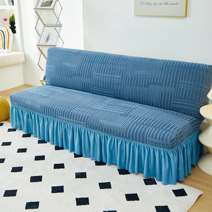 91家纺网 家纺一手货源 找家纺 丝绮鹿 2023新款提花绒沙发床套裙边款（幸福） 幸福-水蓝